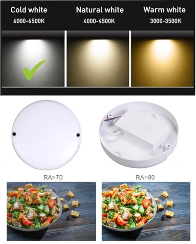 Image of OLIPS LED Bulkhead Light IP54 Waterproof Indoor /Outdoor Wall & Ceiling Light - Weatherproof, Shock Proof, Slim Plastic Surface-Mounted Fixture (12 WATT Round (Cool White), 1)