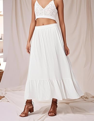 Urban CoCo Women's Boho Flowy Maxi Skirt Elastic Waisted A-Line Summer Beach Skirts with Pockets4