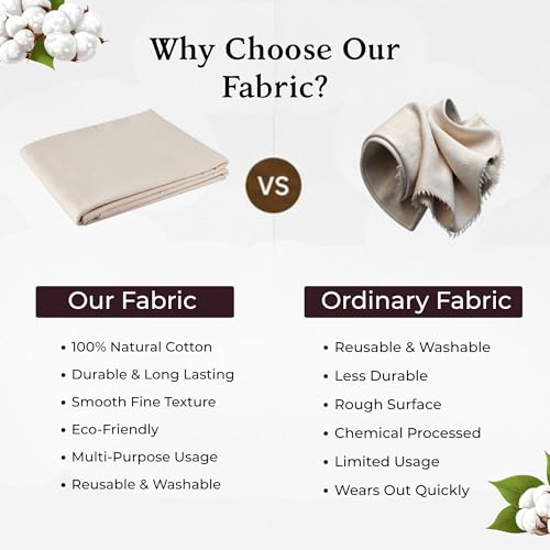 Image of Off White Cotton Fabric 5 Meter, 46 Inch Width Plain Cloth Material for Sewing, Jackets, Blouse, Craft, Lining & DIY Projects Soft Breathable Unstitched Fabric