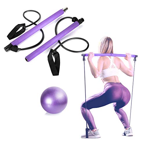 Pilates Bar Kit: Portable Fitness Stick with Resistance Bands, Foot Loop Bands, and Yoga Ball - Full Body Exercise Stick and Workout Band System for Toning - Home Gym Equipment