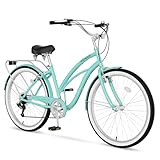 MOONCOOL Beach Cruiser Bike for Women and Men, 24/26 Inch 7-Speed Adult Bicycle, Comfortable Step-Through Frame with Rear Rack, Classic City Cruiser