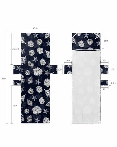 Navy Blue Coastal Beach Lounge Chair Towel Cover, Soft Chaise Lounge Towel with Side Pockets Patio Pool Chairs Cover for Beach/Pool Sunbathing 29x85 Nautical Ocean Beach Coral Shell