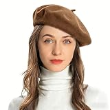 ZLYC Wool Beret Hat Classic Solid Color French Beret for Women Brown