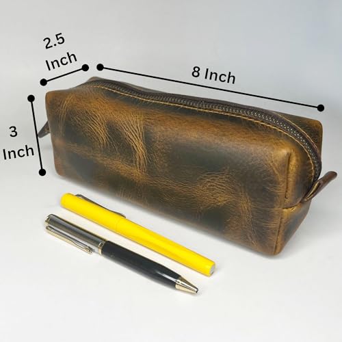 Image of RUSTIC TOWN Leather Pencil Case - Handcrafted Full-Grain Zipper Leather Pen Pencil Holder - Elegant & Practical Pencil Pouch for Work & Office