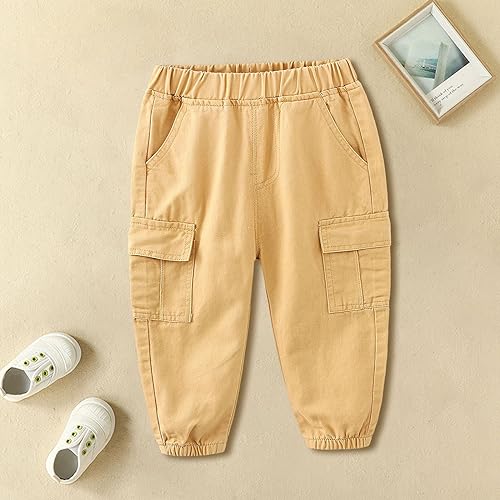 Toddler Boys Solid Cotton Elastic Waist Trousers Pants Casual Baby Athletic Gym Pants Khaki Jogger Pants for Boys2
