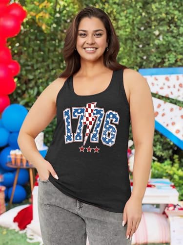 Image of Ithalt Plus Size 4th of July Tops for Women American Flag Tank Tops USA Patriotic Shirts Red White and Blue Sleeveless