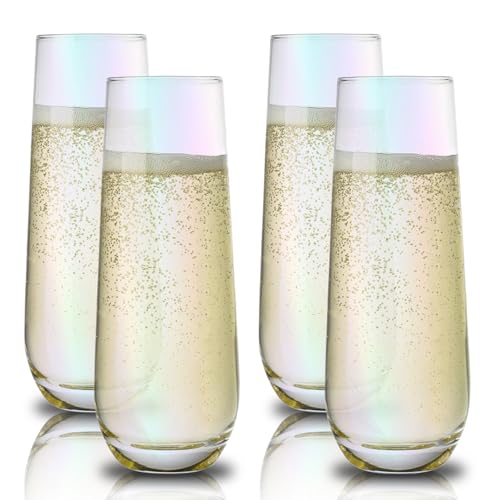 hosck 4 Stück Stiellose Champagnerflöten, 300ml Schillernde Weingläser,...