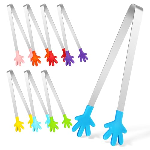 Homoyoyo Juego de 8 Pinzas para Alimentos de Acero Inoxidable Mini Pinzas para Ensalada y Pasta Utensilios de Cocina Multifuncionales en Colores Surtidos para Barbacoa Camping y Servir