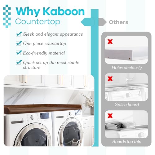 Kaboon Washer Dryer Countertop 58" x 28" Extra Large Version, Melamine Countertop with 3.5" Edge Rails, Laundry Room Organization, Dark Walnut