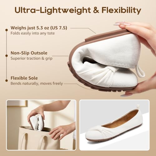 Image of Ecetana Comfortable Ballet Flats for Women: Lightweight Cushioned Foldable Slip-On Work Shoes with Memory Foam - All Day Walking Comfort - Dressy Flats for Office Business