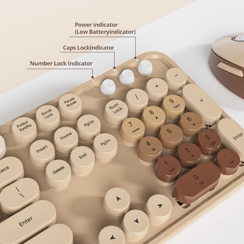 Image of Owpkeenthy Brown Keyboard and Mouse Wireless, Cute Colorful Typewriter Keyboard Full-Sized with Number Pad Round Keycaps for Desktop, Laptop and Computer(Gradient Brown)