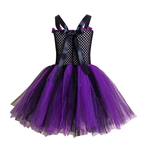 Maleficent Boze koninginnenkostuum voor baby's, kinderen, meisjes, boze koningin, kostuum, boze fee doornroosjes cosplay Halloween carnaval met hoorn vleugels prinses verkleden, gebreide tule jurk, feestjurk - Image 4
