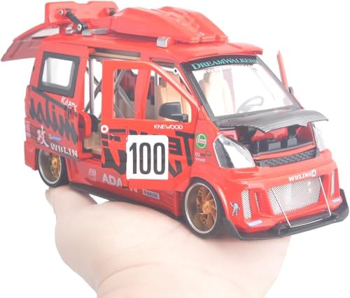 Image of 1:24 Scale Wuling Track Sports Van [Large] Diecast Model Car - Zinc Alloy Pull Back Vehicle with 6 Openable Doors, Lights, Music & Steerable Front Wheels - Collectible Toy Van (RED)