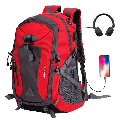 Alitifiy 40L Hiking Backpack, Hiking Rucksack Durable Waterproof Travel Bag Outdoor Sports Camping Cycling Skiing Daypack Climbing Trekking Mountaineering Gifts for Men Women (Red)