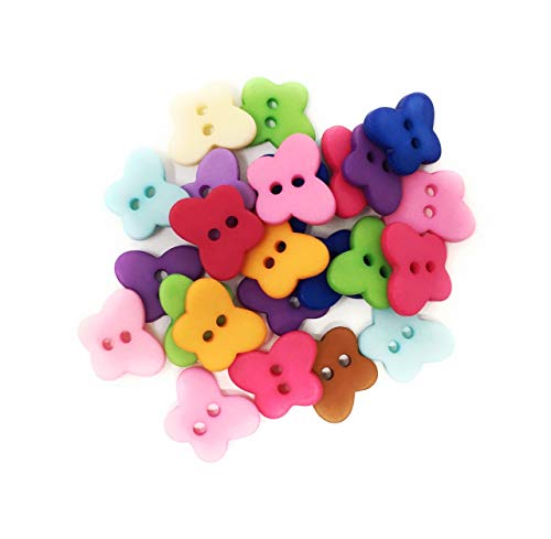 Tricot Créations Boutons Forme Papillon en Résine Givré Couleurs Mixte 2 Trous - Lot de 25