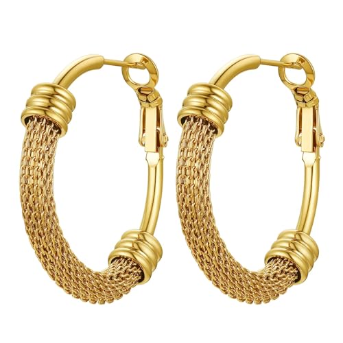 PROSTEEL 30/40/60/80/100mm Chunky Hoop Earrings For Women Gold Plated/Black Stainless Steel Hoops Earrings Statement Jewelry 30MM 1. Gold