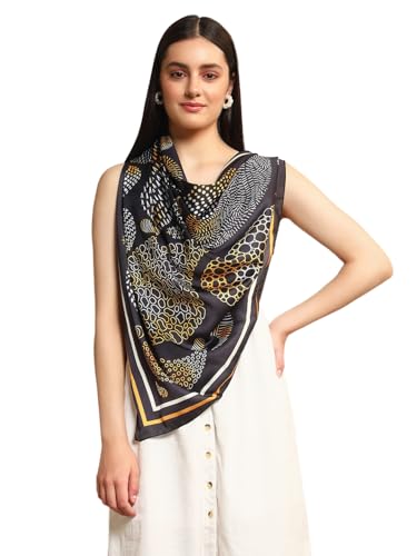 Image of Ravaiyaa - Attitude is everything Women Silk Digital Print Large Square Scarf Breathable Lightweight Neckerchief Printed Headscarf 40 inch x 40 inch Inch