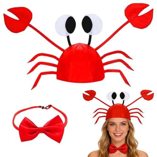 ZXTGBQ 2 peças Acessório de disfarce caranguejo crianças adultos, gorro de caranguejo com gravata vermelha, disfarce engraçado, disfarce de animal para carnaval Halloween Natal Páscoa decorações festa