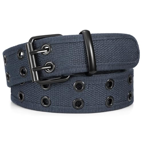 Image of WHIPPY Canvas Double Grommet Belt Unisex Casual Double Prong Belt for Men Women for Jeans Pants
