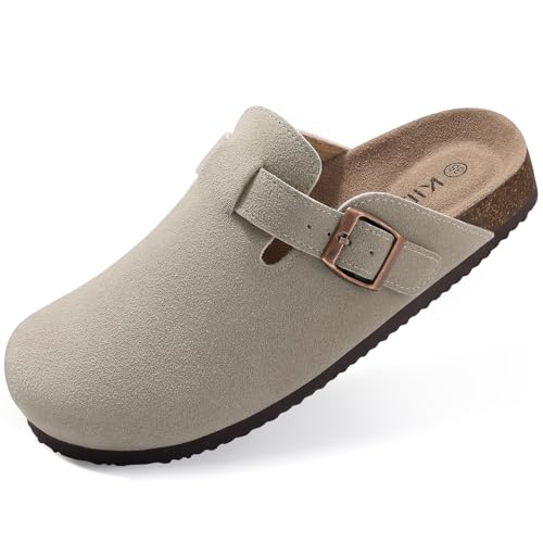 Image of KIDMI Genuine Suede Clogs for Women Men Cork Footbed Sandals Leather Mules Potato Shoes with Arch Support