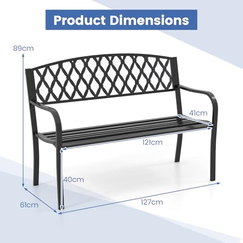 COSTWAY 2 Seater Garden Bench, Metal Frame Loveseat Furniture, Outdoor Patio Park Backyard Lounger Chair Seats (Diamond Pattern) - Image 3