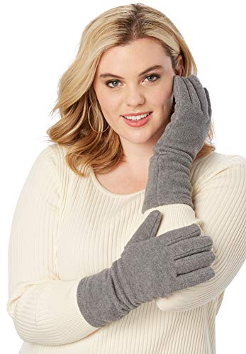 Roaman's Women's Plus Size Fleece Gloves, Heather Grey