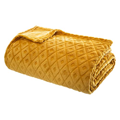 Atmosphera - Plaid 3D Losange en Flanelle - Jaune Moutarde 180x230 cm
