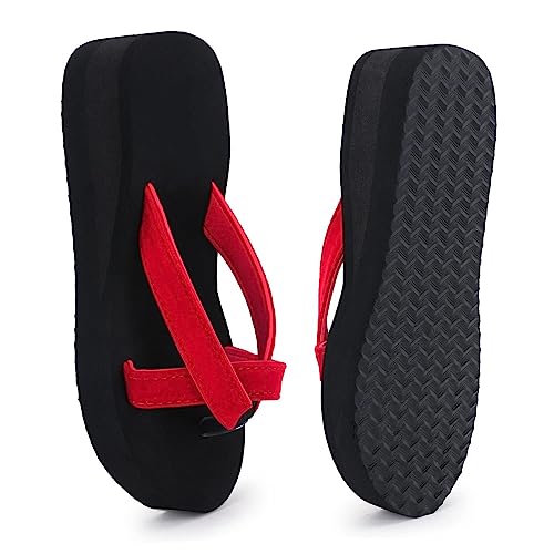 Image of Duosoft Doctor Walk Women's Platform Flip Flops, Black Cross Strap Sandals, Casual Comfort Wedge Slides (Red, UK Footwear Size System, Adult, Women, Numeric, Medium, 8)