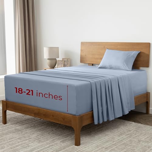 Image of Mellanni Extra Deep Twin Sheets - 3 PC Iconic Collection Bedding | Hotel Luxury, Ultra Soft, Cooling Bed Sheets - Wrinkle, Fade, Stain Resistant (Twin, Blue Hydrangea)