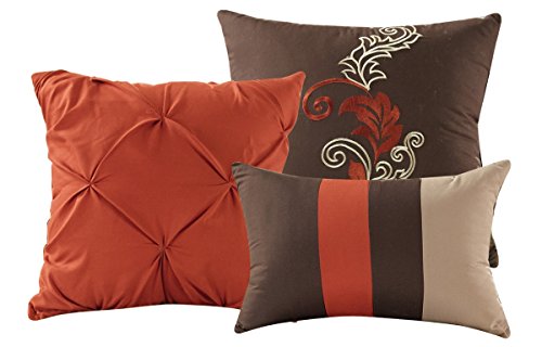 Chezmoi Collection Napa 7-Piece Luxury Autumn Leaves Scroll Embroidery Bedding Comforter Set (King, Rust Orange/Brown/Taupe)