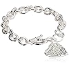 GUESS "Basic" Silver and Crystal Graffiti Heart Toggle Charm Bracelet