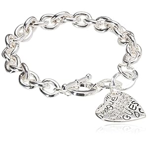 GUESS-Basic-Graffiti-Logo-Heart-Toggle-Charm-Bracelet GUESS "Basic" Silver and Crystal Graffiti Heart Toggle Charm Bracelet
