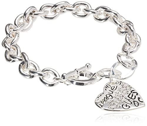 GUESS "Basic" Graffiti Logo Heart Toggle Charm Bracelet