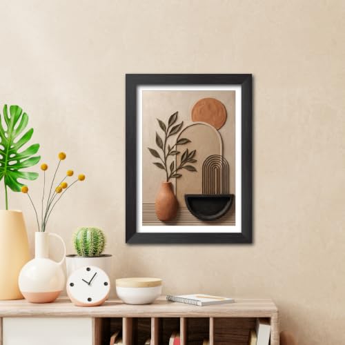 Image of TenorArts Boho Art 3D Clay Textured Digital Print Photo Frame, Modern Art Abstract Painting For Bedroom Living Room Home and Cafe Decor | Minimal Drawing Black Framed Posters for Decoration (9x12 inches) [CL-B08]