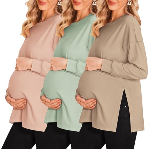Womens Maternity Long Sleeve Ruched Tee by Ekouaer