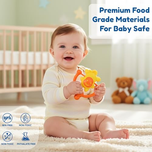 Image of Cable World Bath Toy Infant Colourful Plastic Non Toxic Set of 10 Attractive Big Size Rattles and Teathers, Bath Toy for Kids, New Borns, Baby