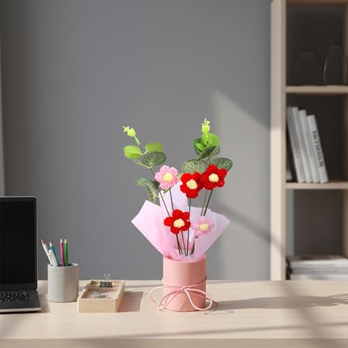 Image of Cortina 1pcs Artificial Crochet Flower Bouquet /Artificial Flowers Bunch /Crochet Flowers Bouquet /Crochet Flowers /Flowers Bouquet Gift for Girls Home Decor,Gifting,etc. (Red)