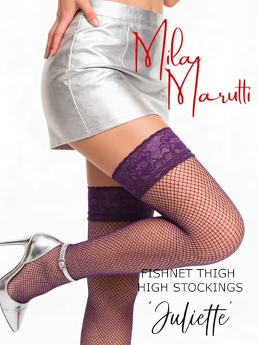 Image of Mila Marutti Fishnet Thigh High Stockings for Women with Lace Top | Fish Net Stockings Lingerie | Colored Fishnets