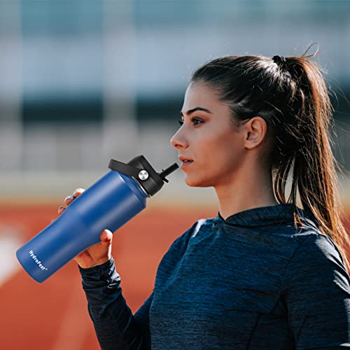 Hydrofest Insulated Water Bottle With Straw Lid, Blue Stainless Steel Water Bottle, 32 Oz Travel Sports Water Bottle For Biking,Vacuum Double Walled Wide Mouth Leak Proof, Thermal Cup, Blue #TOP5