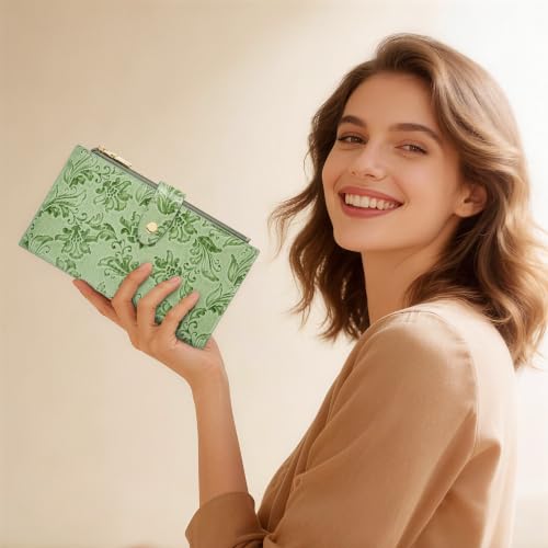 Image of Travelambo Womens Leather Bifold Wallet, Slim RFID Blocking Card Holder