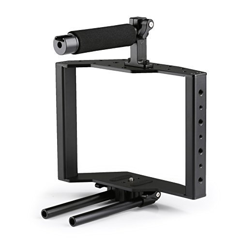 Movo SCG-30 Aluminum Alloy DSLR Camera Cage with Top Handle Grip - Camera Holder with Shoe Mount and 15mm Rod for DLSR Cameras