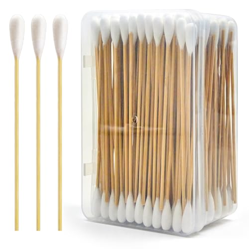 Image of 200PCS 6 Inch Cotton Swabs (Large Cotton Head) in Storage Box | Extra Long, Bamboo Handle, Soft, Lint Free, Highly Absorbent Single Tipped Applicators for Dog Care, Makeup & Home Cleaning