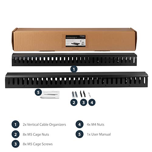 Image of StarTech.com Vertical Cable Organizer with Finger Ducts - Vertical Cable Management Panel - Rack-Mount Cable Raceway - 0U - 6 ft. (CMVER40UF), Black