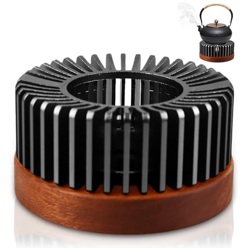 PRITOK Calientaplatos para tetera: calentador de tetera de aleaciones con base de madera, calentador de tetera base aislante hueco para calentar café, leche, lámpara aromática, vela de té, sin velas