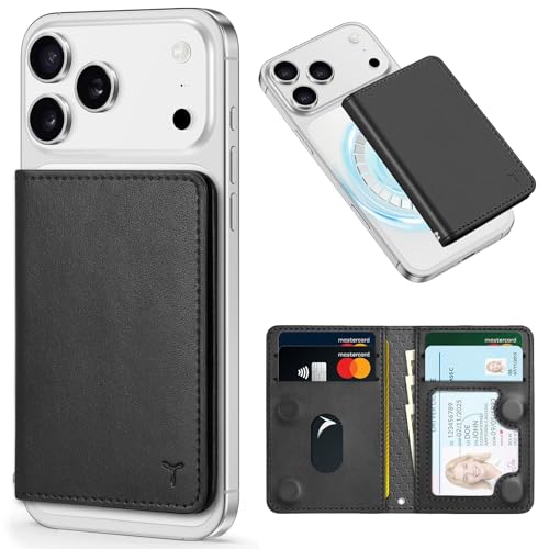 TUCCH Carteira Magnético com 6 porta-cartões, bloqueio de RFID [janela transparente para identidade] Carteira de couro sintético para iPhone 16/15/14/13/12/Plus/Pro/Pro Max, Preto