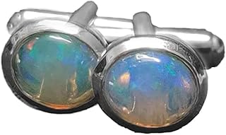 Solid Silver Opal Men Cufflinks 5 Ct Opal Cufflinks For Men October Birthstone Cufflinks Large Opal Cufflinks For Men 8x10 mm Oval Opal Cufflinks For Men Tuxedo Cufflinks Opal Groomsmen Cufflinks