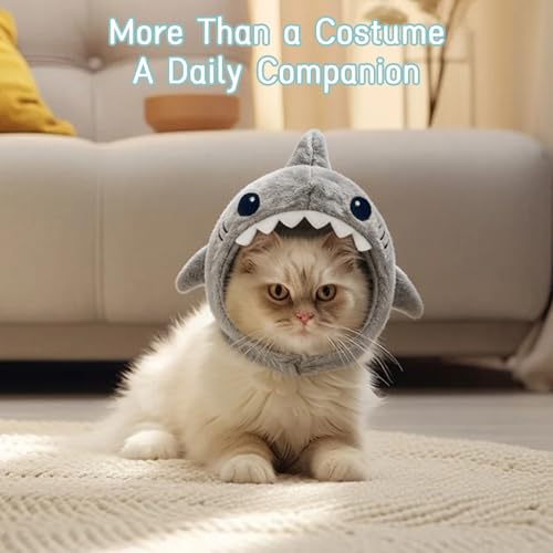 Shark Cat Hat Costume, Winter Hat for Cats &amp; Small Dogs, Cute Pet Dog Cap Costume Gear for Kitten &amp; Puppy Bonnet (1)