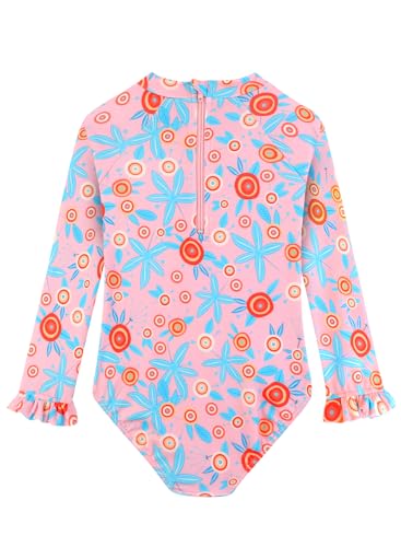 Image of Alakuoti Long Sleeve One Piece Ruffle Swimsuit for Toddler Girls Baby Girl Rashguard Shirt with UPF 50+ Sun Protection