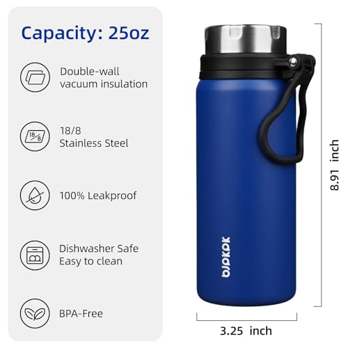 Image of BJPKPK 25oz Insulated Water Bottle, Stainless Steel Bottle with Handle | Vacuum Insulated Bottle with Leak-Proof BPA-Free Design, Keeps Drinks Cold & Hot for Gym, Office, Travel & Daily Use