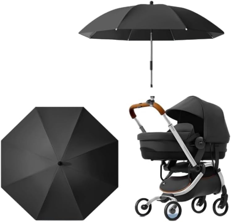 Pushchair Parasol, 85cm Universal Pram Parasol with 50+ UV Protection, Baby and Infant Sun Umbrella for Buggy, with Adjustable Fixing Clamp, Clip on Baby Stroller Umbrella (Black)